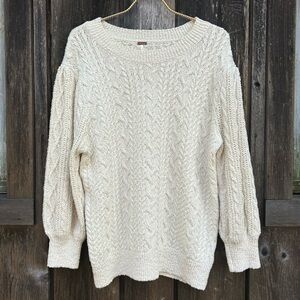 Free People Sweater Cable Cream Grannycore Cabincore Cottagecore Academia sz XL